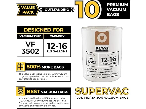 10 Pack Premium SuperVac Vacuum Bags