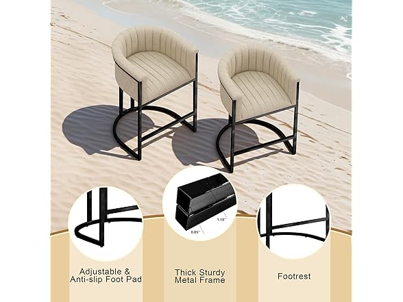 Mearounliving 26" H Counter Height Bar Stools Set of 3, Modern Barrel Counter Stools with Backrest and Arms, Linen Fabric Upholstered Accent Barstools for Kitchen Island, Black Metal Frame/Sand Linen (Open Box)