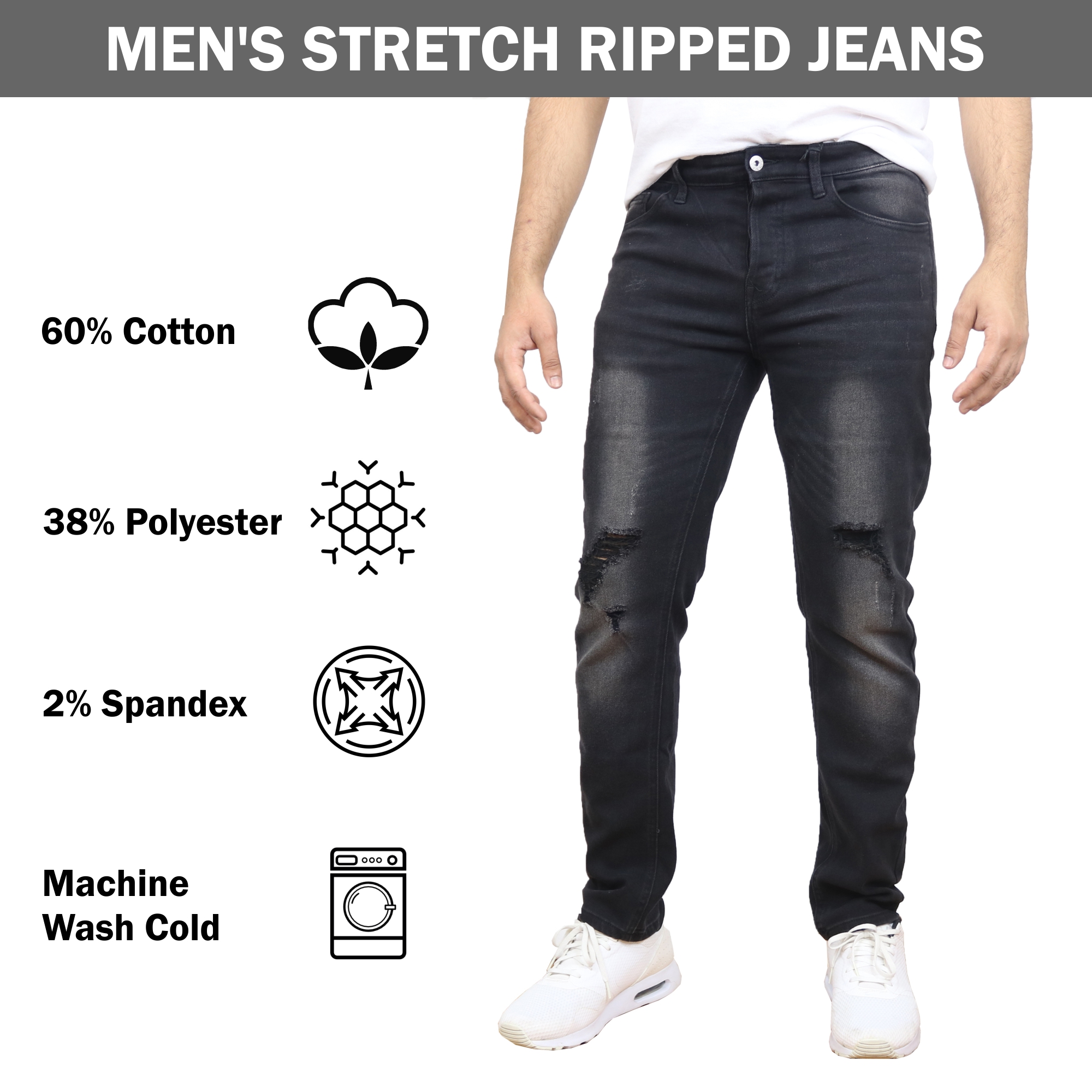 Men's Stretch Ripped Denim Jeans (30-42) - Gallery 21