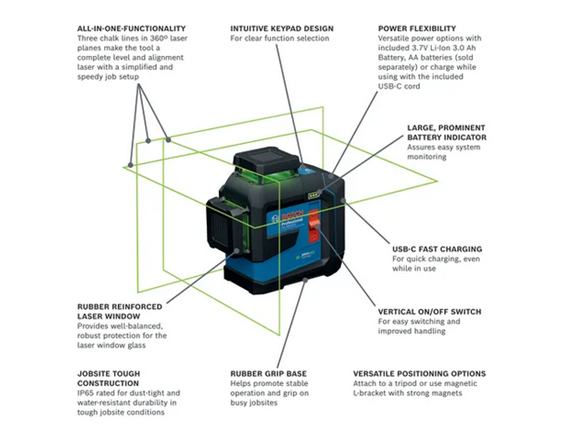 Bosch GLL300-42GL 3.7V 360 degree Leveling Laser