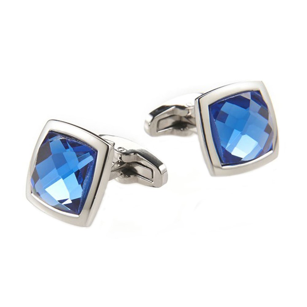 Blue Crystal Square Cufflinks - Gallery 3