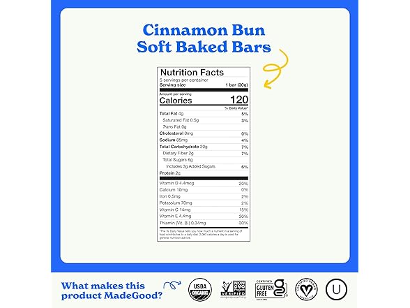 5CT MadeGood Morning Cinnamon Bun Bars, 5.3 oz.