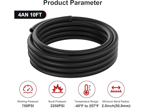 VehiMata 4AN Fuel Line Hose 10ft Black