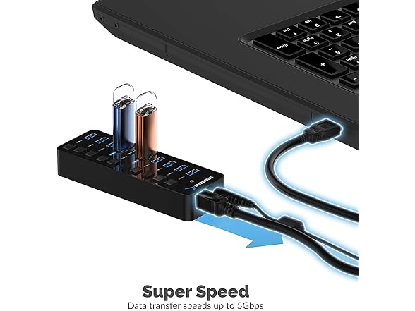 SABRENT 10-Port USB 3.0 Hub 60W w/ Switches