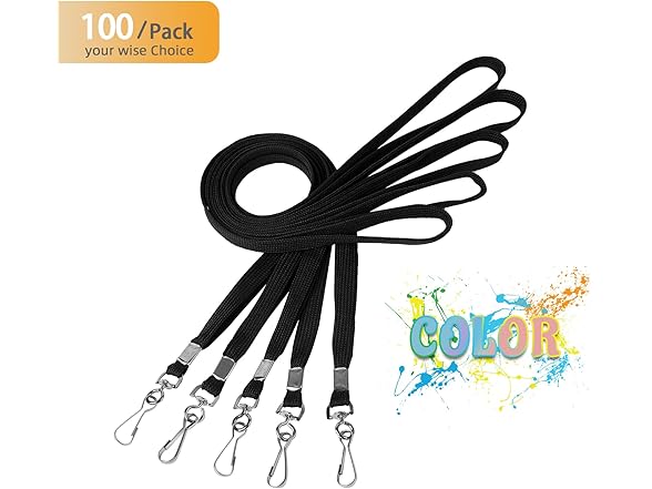 PEAKEEN Black Lanyards, 100 Pack