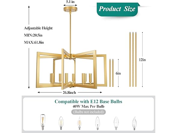 8-Light Chandelier, Farmhouse Dining Room Light Fixture