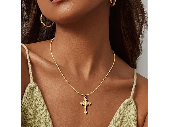 Darenli Cross Necklace Women 14K Gold Plated