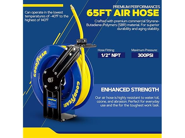 Goodyear Air Hose Reel Retractable 1/2" Inch x 65'