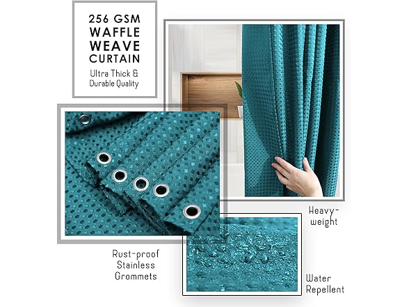 Clara Clark Teal Shower Curtain Set with Blak Caddy