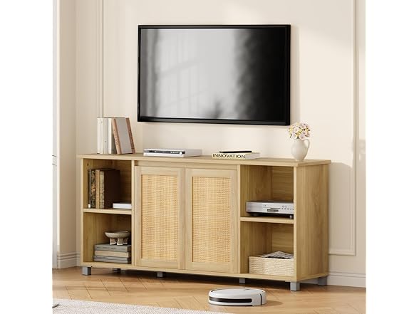 GarveeHome 70" TV Stand, Rattan, Natural