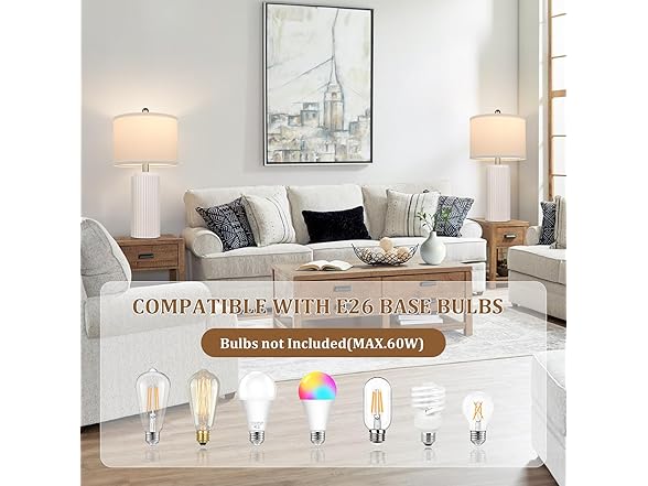 TOBUSA 2 Pack Modern Ceramic Table Lamps, Cream