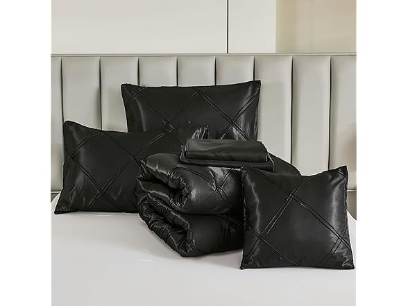 Black Pintuck Comforter Set Silky Satin Full