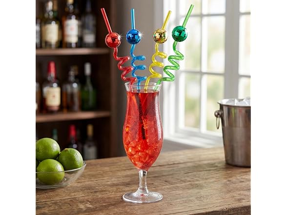 10" Bright Color Disco Ball Plastic Silly Straws