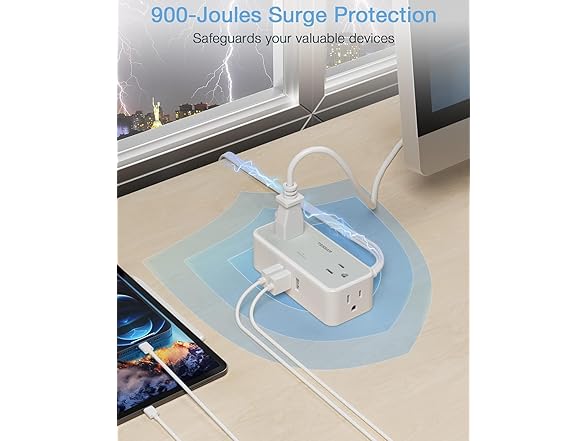 TESSAN 5ft SP Power Strip (4 Outlets, 3 USB-A)