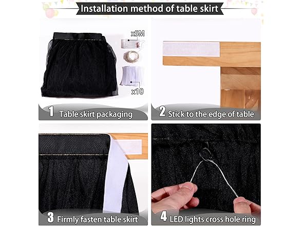 QueenDream Black Tulle Tutu Table Skirts