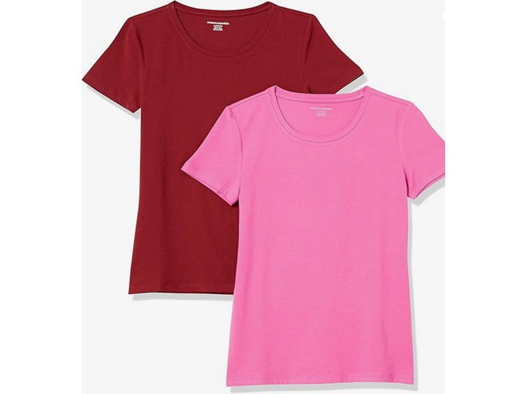 Amazon Essentials Women's Regular-Fit Short-Sleeve Crewneck T-Shirt, Pack of 2, Burgundy/Pink, XX-Large