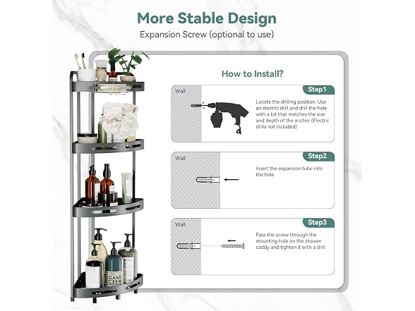 Binecer Corner Shower Caddy Stand, 4 Tier