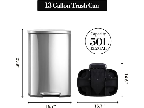Takywep 13 Gal Stainless Steel Step Trash Can