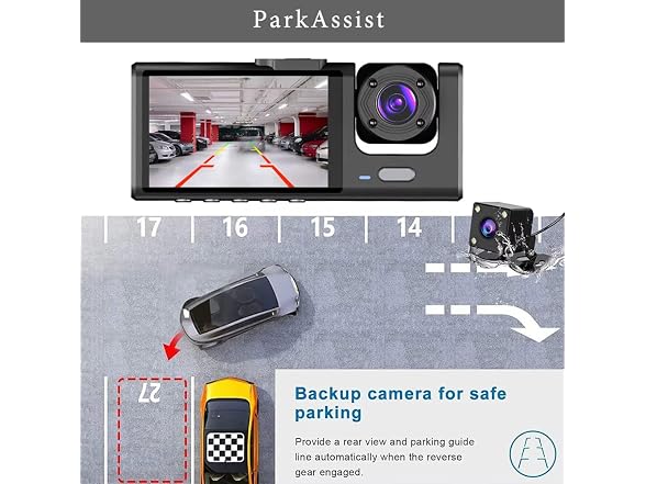 JHXLETU APP-Auto-135 1080P 3-Channel Dash Cam Front