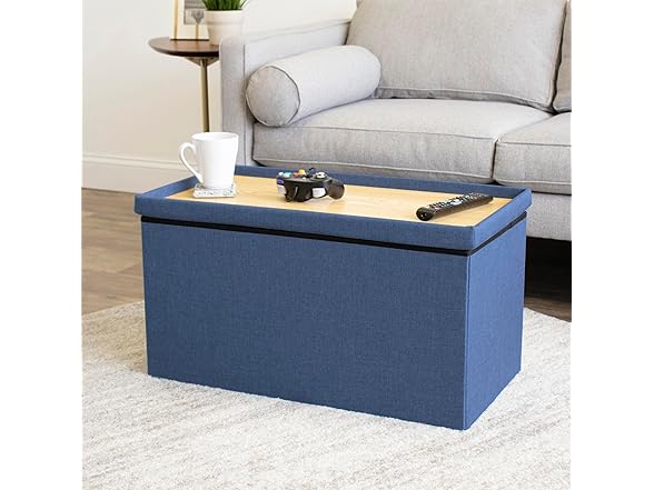 Humble Crew Ryan Tray Coffee Table Ottoman with Storage, Navy