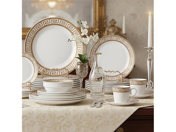 Lorren Home Trends 24 Piece Bone China Dinnerware Set