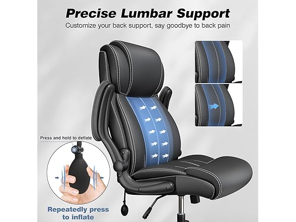 BESTFAIR Ergonomic Office Chair - Desk Computer Chair, Leather High Back Executive Chairs with Adjustable Lumbar Support & Flip Up Arms, Rocking, Black (Open Box)