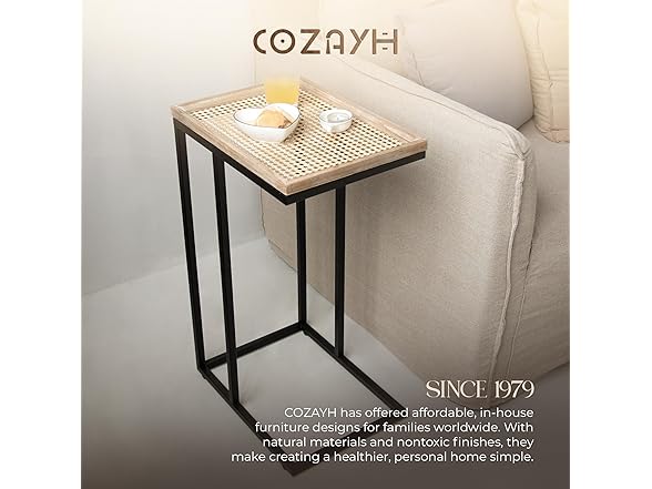 COZAYH Farmhouse End Table with Rustic Wood & Metal Woven