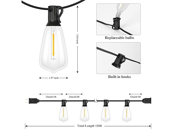 Brightever 120FT Outdoor String Lights Waterproof