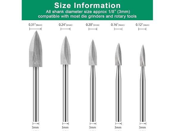 FOTYBEI CON-119 5pcs Wood Carving Drill Bits, Dremel