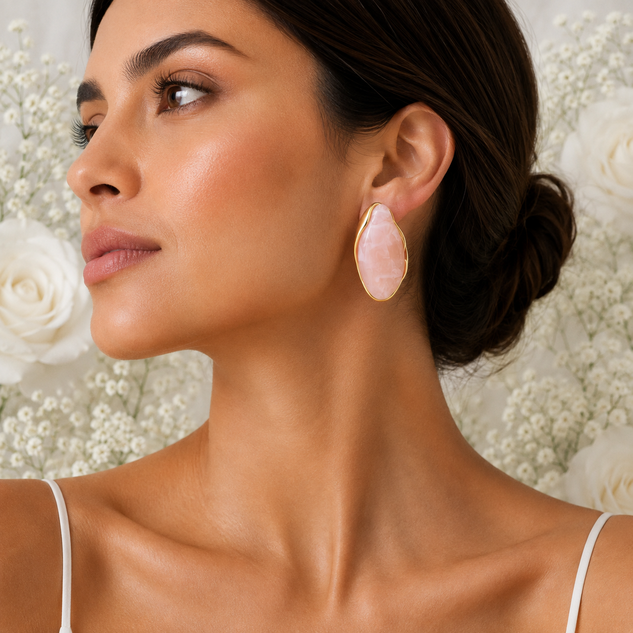 18K Gold Pink Resin Stud Earrings - Gallery 6