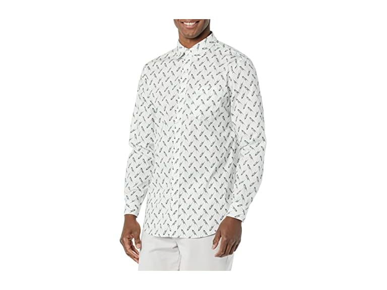Amazon Essentials Men's Long-Sleeve Slim-Fit Stretch Poplin Shirt, Light Blue Bird Print, X-Large