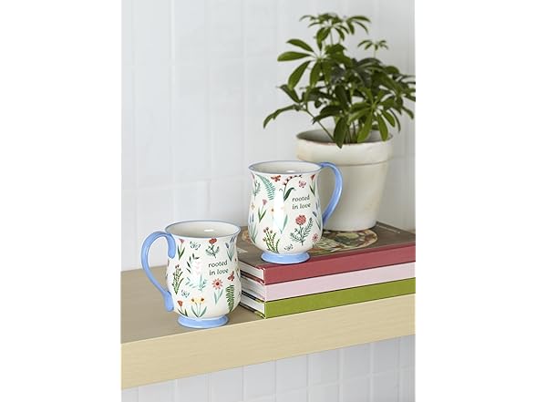 Oneida Coffee Mug Set, First Blooms Blue Mugs 2 Pieces