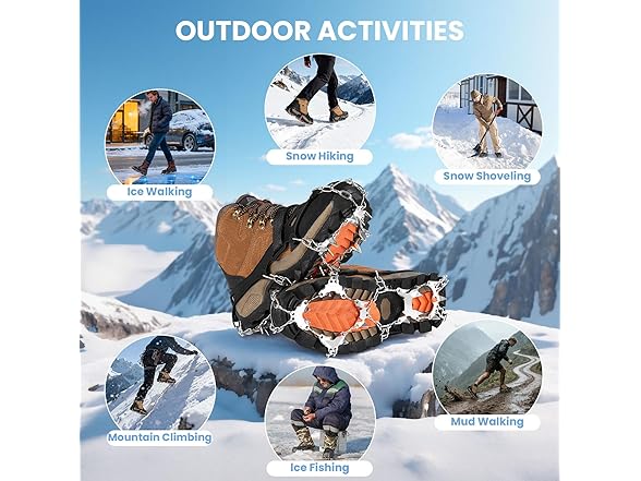 Crampons for Shoes with 28 Stainless Steel Spikes