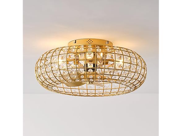 Parrot Uncle 19.7 Inch Gold Crystal Fandelier Ceiling Fan