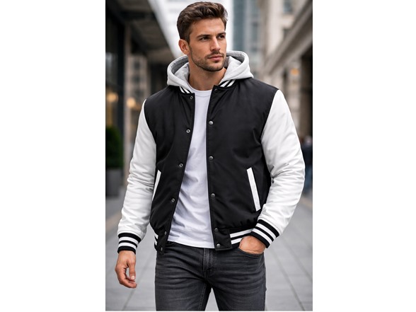 Mens Heavyweight Hooded Varsity Jacket (S-3XL)