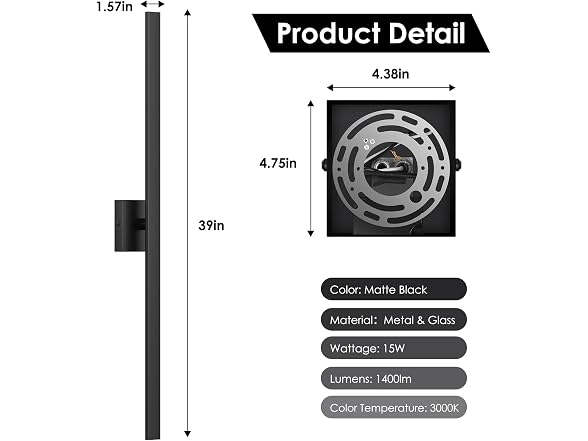 BesLowe 2-Pack 39in Wall Light