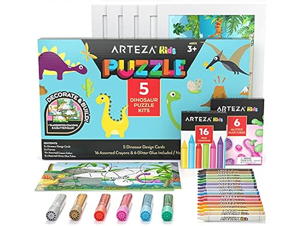 Arteza Kids Dinosaur Coloring Puzzle Kit