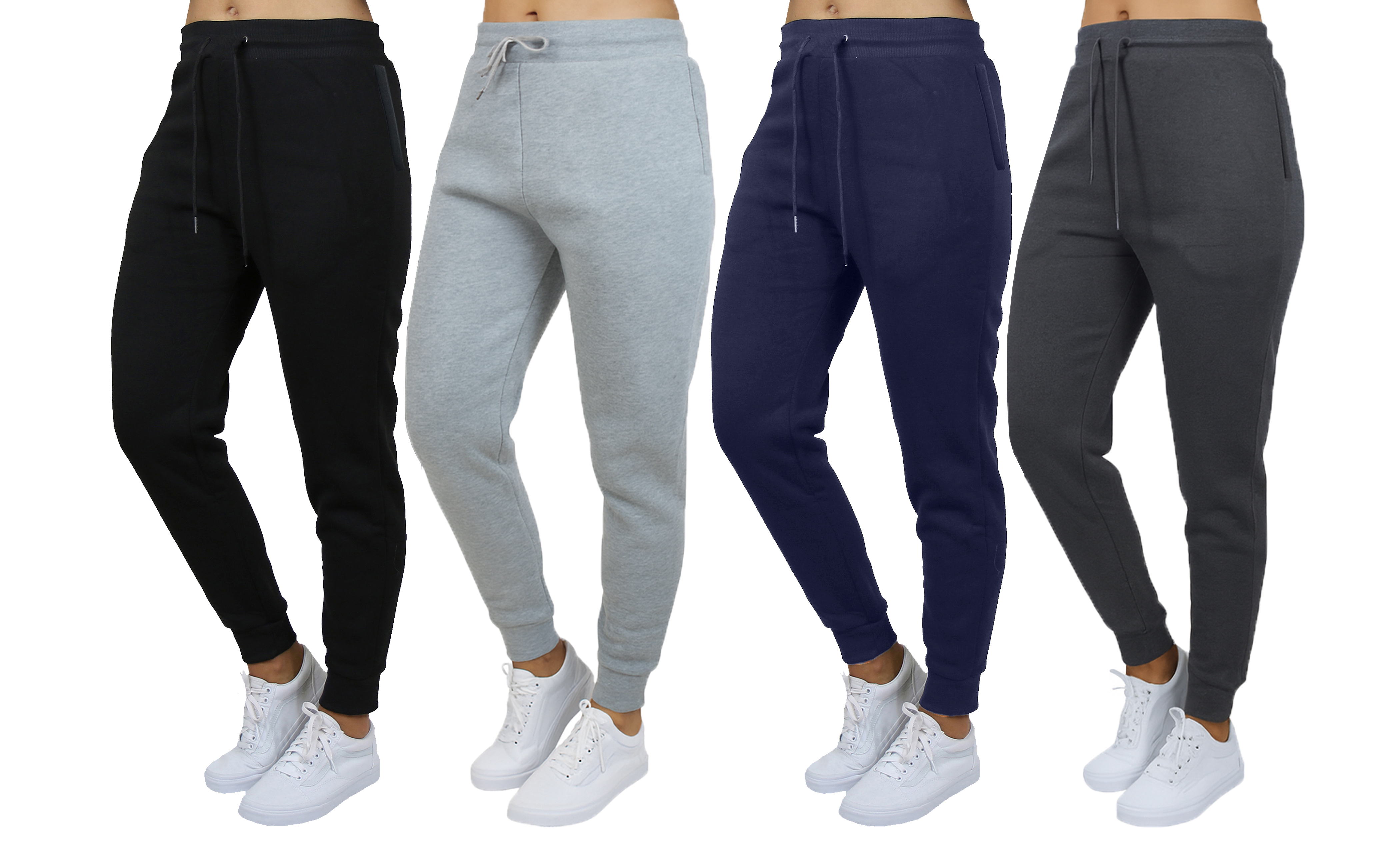3Pk Womens Loose Fit Fleece Zip Joggers - Gallery 12