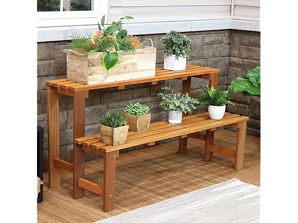 Sunnydaze 2-Tier Meranti Outdoor Wood Plant Stand, 24"