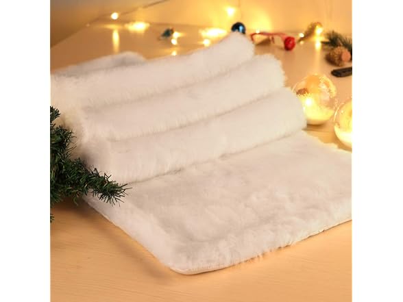 OurWarm Luxury Christmas Table Runner Snowy White Faux Fur
