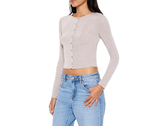 Forever 21 Women (L) Glitter Knit Button-Up Top
