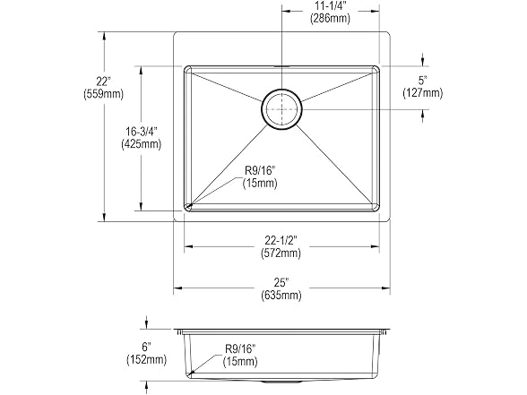 Elkay Crosstown SS 25x22 Single Sink
