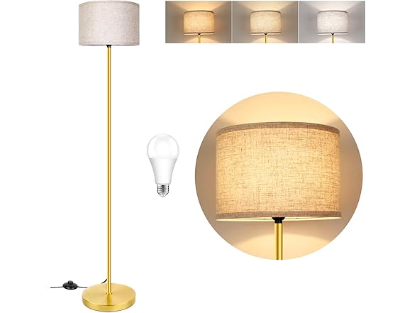 TOBUSA 65‘’ Gold Floor Lamp with 3-Color LED Bulb