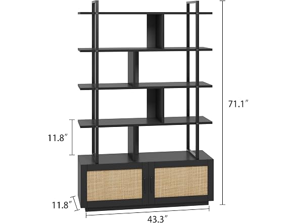 GAOMON 5-Tier Rattan Bookshelf, Black