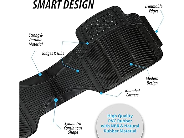 Zone Tech FM0010 Car Rubber Black Floor Mat Set of 3 Black