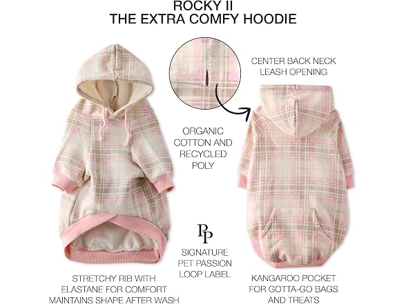Pet Passion Rocky II Dog Hoodie, Pink Chesterfield Plaid XXXS