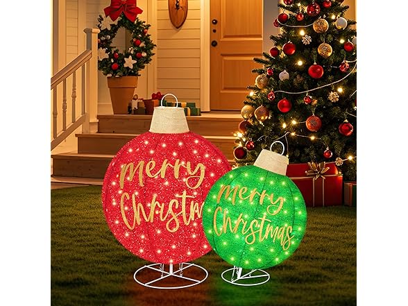 2Pcs Lighted Pop-Up Outdoor Christmas Ornaments Set, 35 Inch