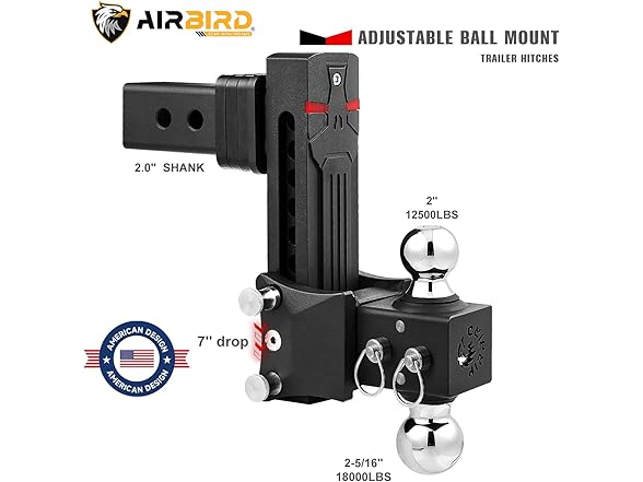 Airbird Anti-Rattle Adjustable Trailer Hitch Ball Mount