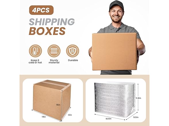 YSSOA 4 Pack Insulated Shipping Boxes