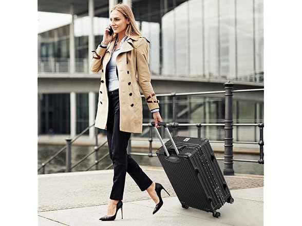 AnyZip Luggage PC+ABS Aluminum Frame Zipperless Checked Luggage Hard Shell Suitcase with TSA Lock Double Spinner Wheels 28 Inch Black (Open Box)